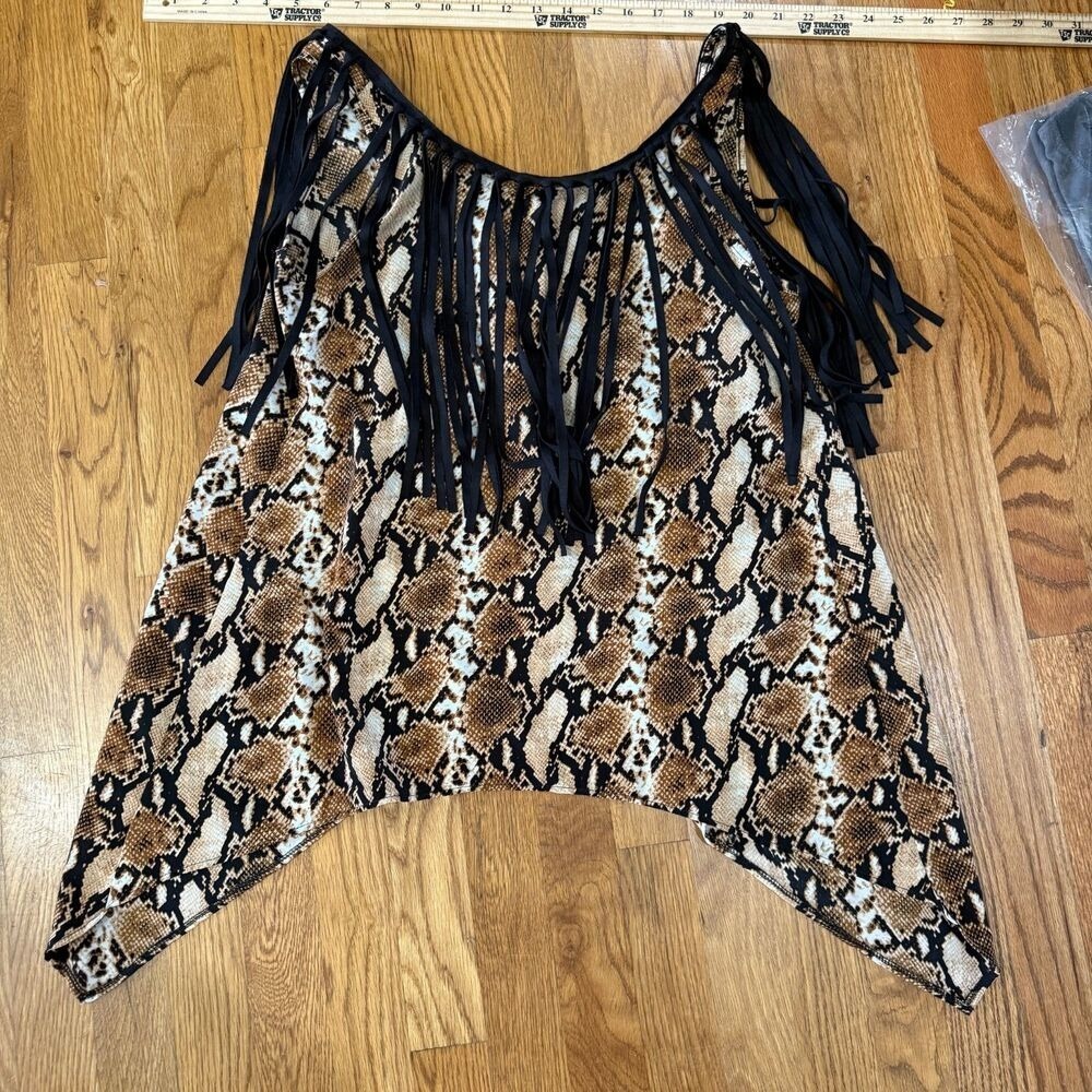 JUDITH MARCH brown snakeskin Fringe Tank Top Small